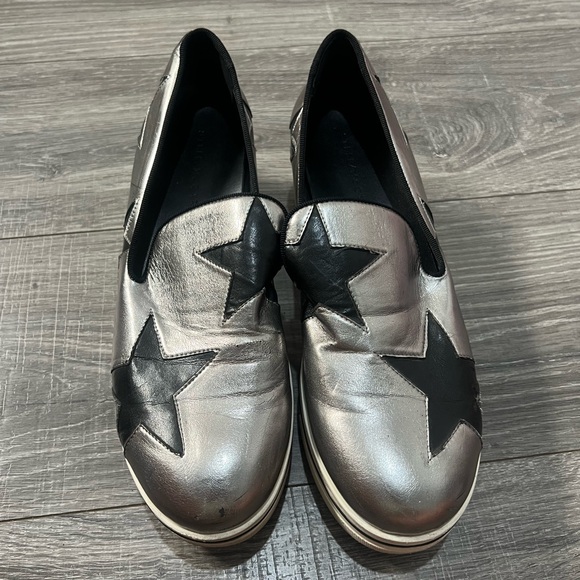 Stella McCartney Shoes - Stella McCartney Silver/Black Faux Leather Binx Star Slip On Sneakers Size 11